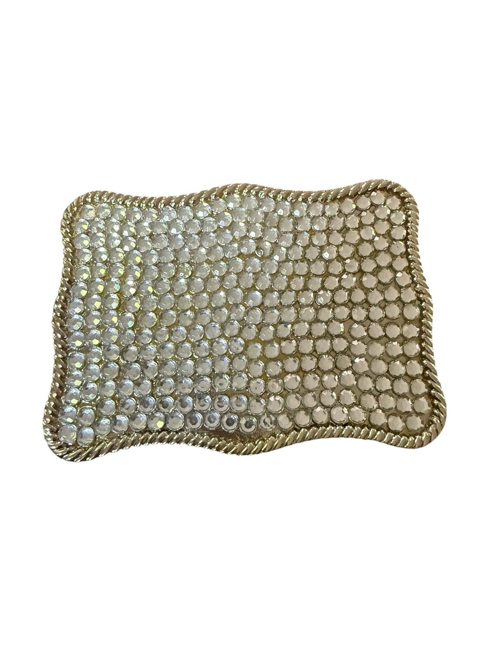 VTG Crystal Rhinestone Embellished Silver Tome Rectangular Belt Buckle Jewelry